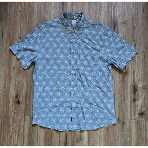 Faherty Brand Mens Blue Floral Print Short Sleeve Button Down Shirt Mens XLarge